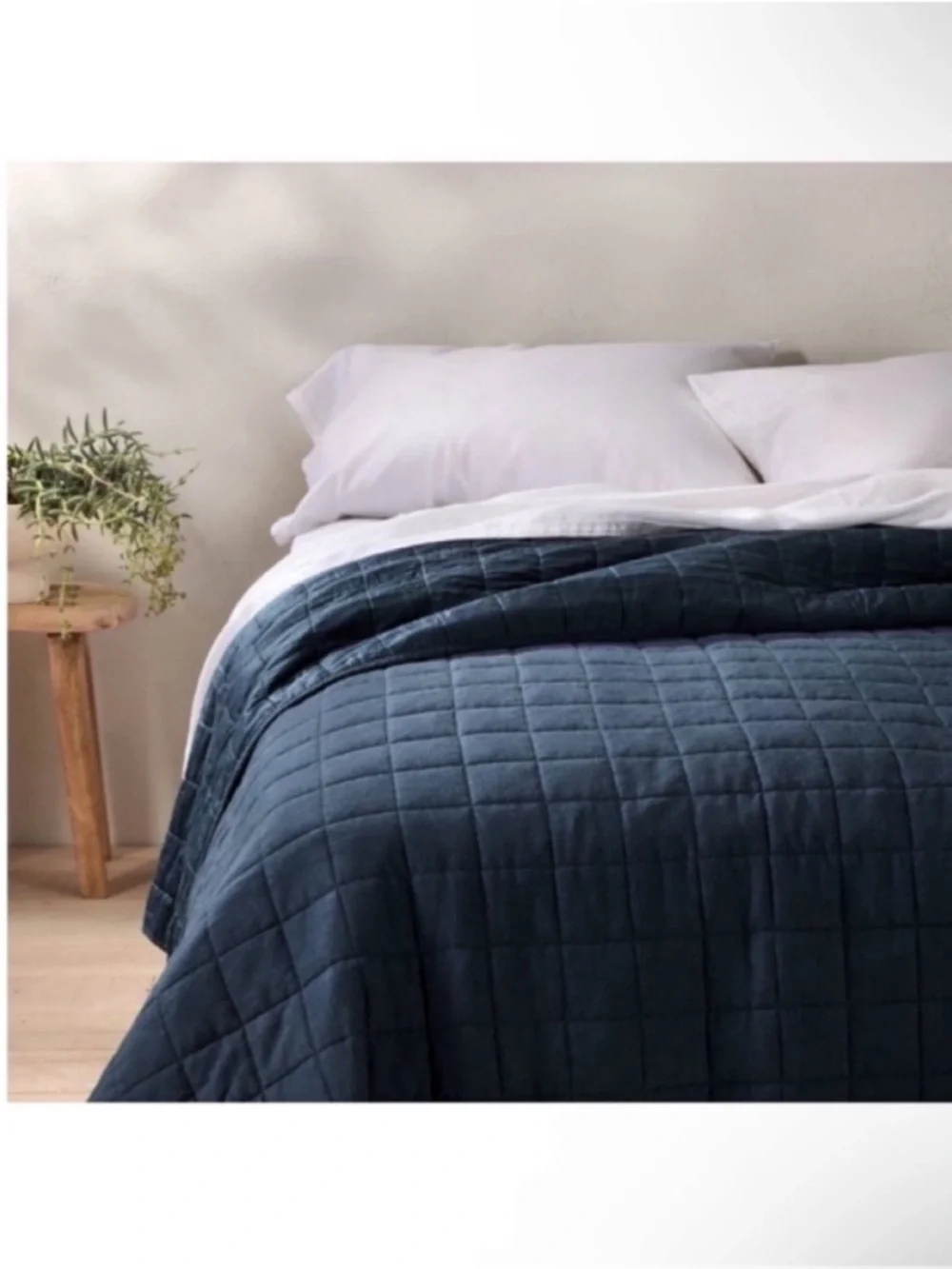 NWT Full/Queen Heavyweight Linen Blend Quilt Dark Mineral Blue - Casaluna